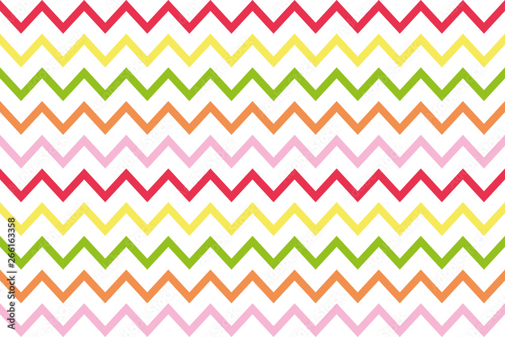 zigzag stripes in red, yellow, green, orange and pink on white background