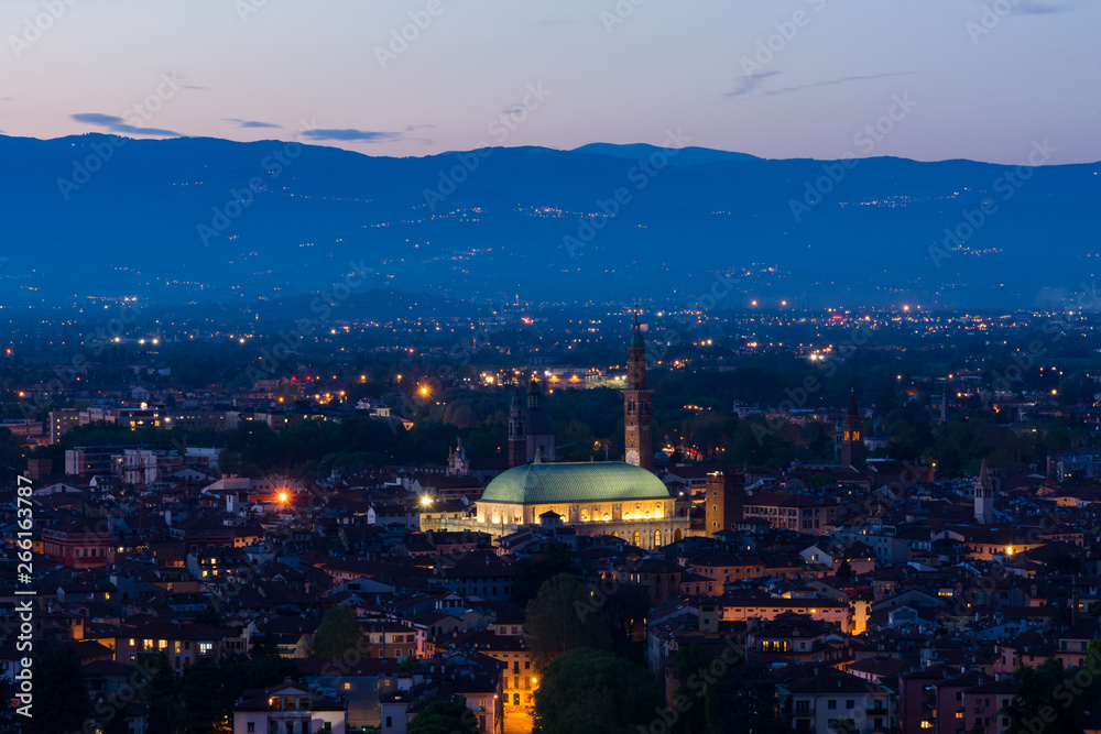 Panorama of Vicenza at the sunset, Basilica Palladiana, Italy