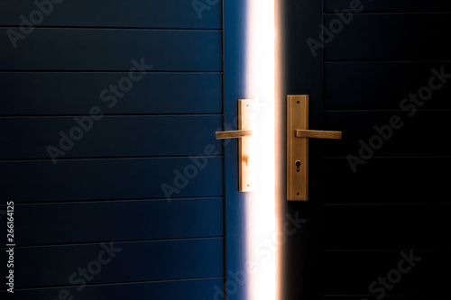 open blue door with sun light