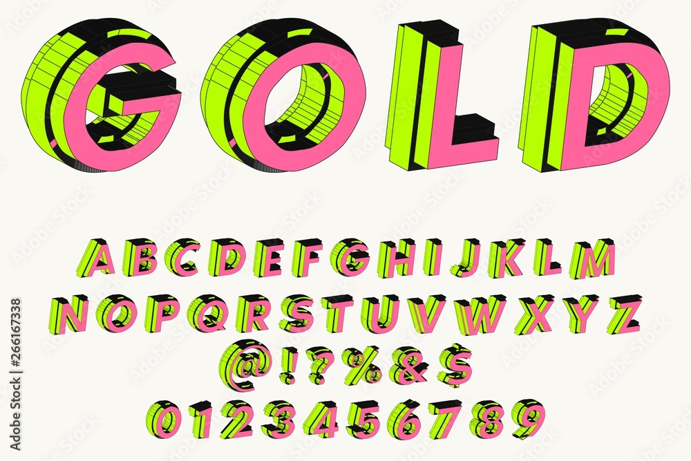 3d Font alphabet Script Typeface handcrafted handwritten vector label design