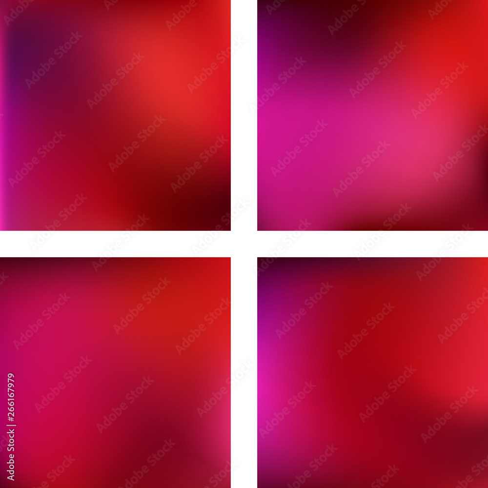 Set with abstract blurred backgrounds. Vector illustration. Modern geometrical backdrop. Abstract template. Red, pink, orange colors.