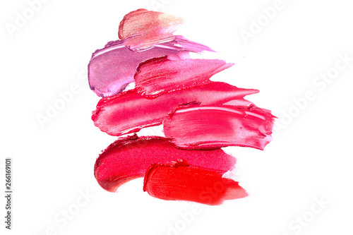Colorful lipstick smudge smear isolated on white background.Cosmetic product photography.