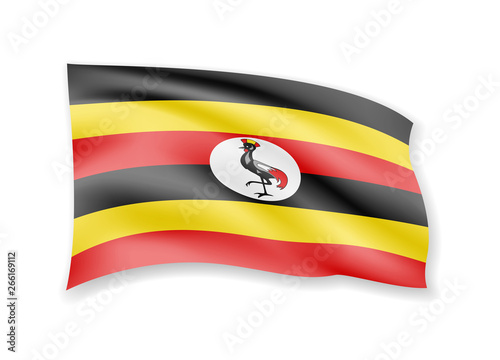 Waving Uganda flag on white. Flag in the wind.