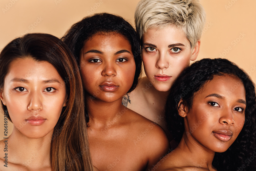 Beauty portrait of multiracial women in studio - obrazy, fototapety, plakaty 