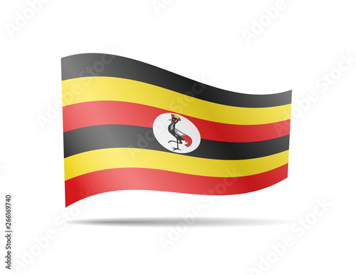 Waving Uganda flag in the wind. Flag on white vector illustration