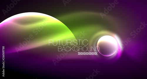 Blurred neon glowing round shapes, abstract circles and lights