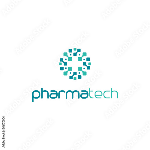 circle logo pharmacy with techno style design inspiration 