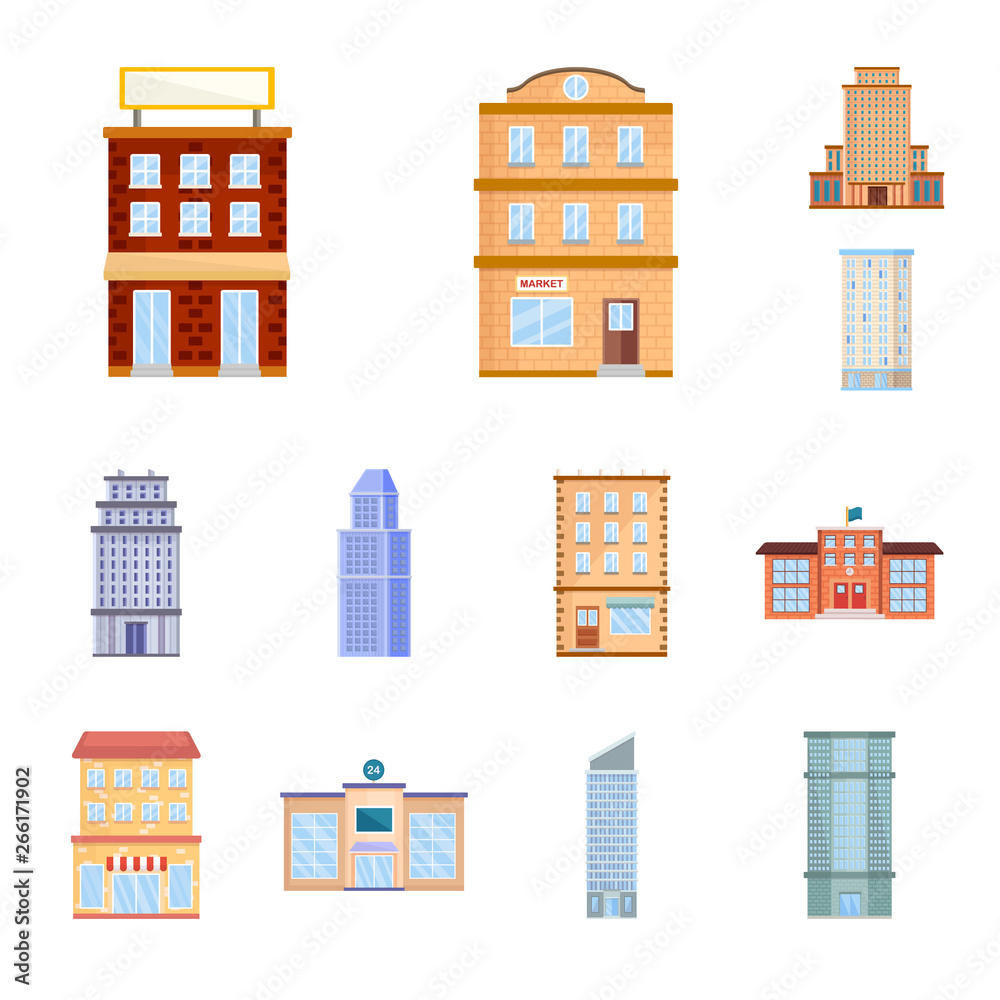 Vector design of facade and building logo. Set of facade and exterior  vector icon for stock.