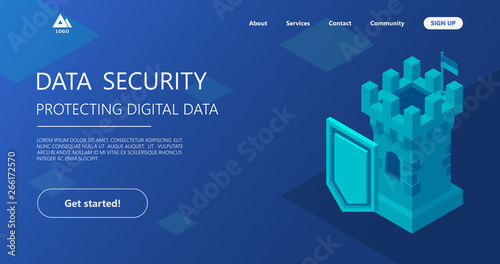 Cyber security concept. Can use for web banner, infographics, hero images. working on digital marketing strategy landing page. Digital marketing, digital technologies concept. Blue.