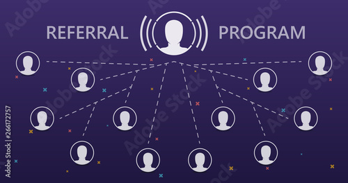 Megaphone with referrals speech bubble. Loudspeaker. Banner for business, marketing and advertising. Vector illustration. Referral program social connection.