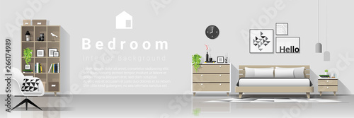 Interior background with modern cozy bedroom , vector , illustration