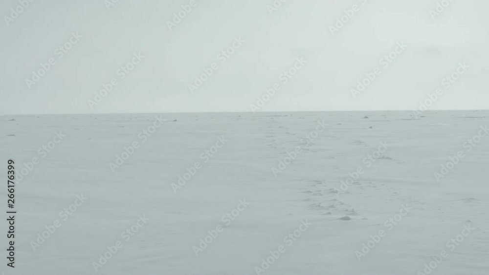 Panning right to on barren icy tundra wasteland to the horizon. Lost forever in an inhospitable endless field of snow to die and waste away. Death and despair in a dire situation. Panning right to on barren icy tundra wasteland to the horizon. Lost forever in an inhospitable endless field of snow to die and waste away. Death and despair in a dire situation.