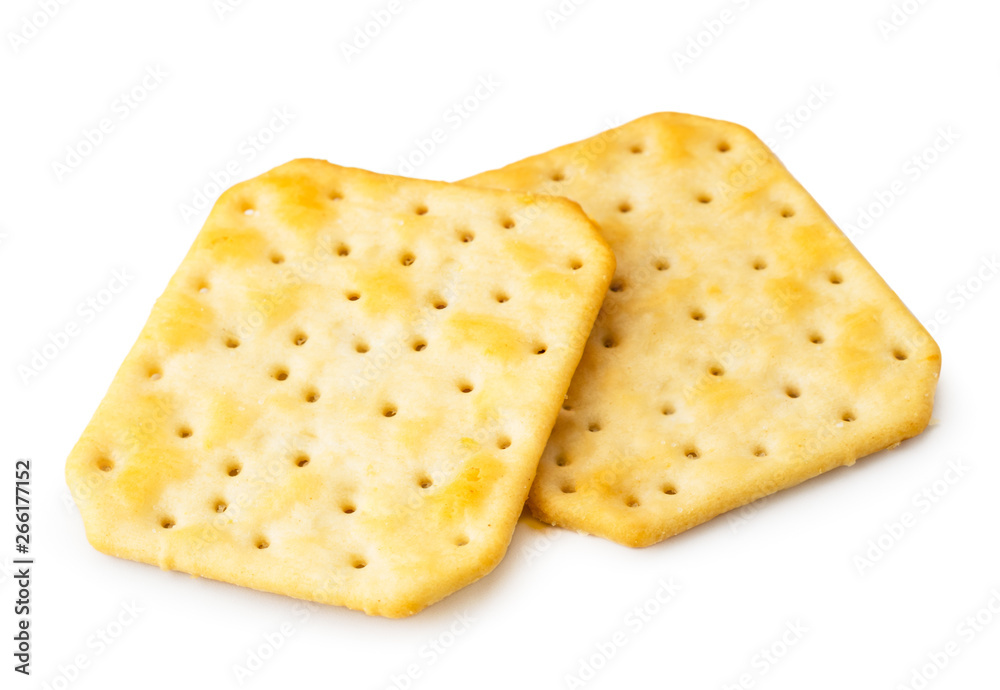 Two cracker cookies close-up on a white. Isolated. Two cracker cookies close-up on a white. Isolated.