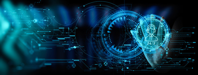Hand working with Technical Support and Customer Service Business Technology Internet Ui.