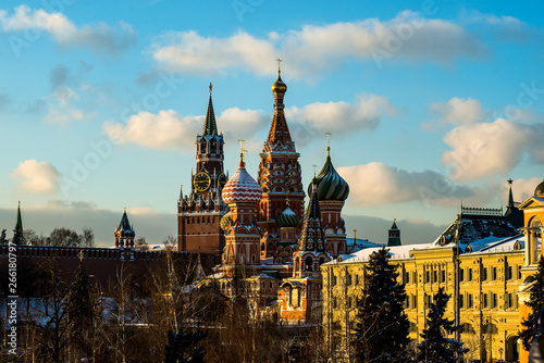 winter Moscow the most beautiful city on earth - the Kremlin, the Cathedral and the residential quarter of Moscow city
