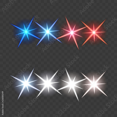 Lights flares and siren effect front view.