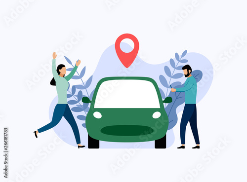 Car sharing service, mobile city transportation, business concept vector illustration