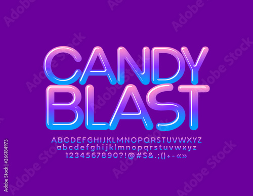 Vector colorful gradient Alphabet Letters, Numbers and Symbols. Bright glossy Font