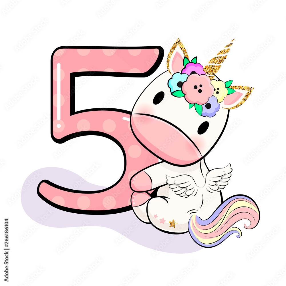 5 Birthday party invitation with baby unicorn Stock Vector | Adobe Stock