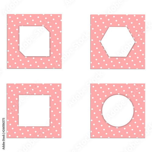 Set of template vintage card white paper on pink background. design for vector and illustration.