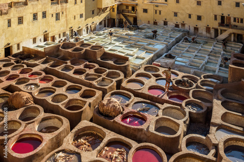 colorful tanks at leather tannery in fez morocco 