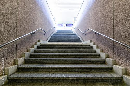 Empty staircase in a railway station upwards view. Railway station Basel Bad  Switzerland.