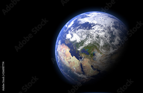The Earth globe on black background. High Resolution Planet Earth view. 3d render Illustration. Elements of this image are furnished by NASA
