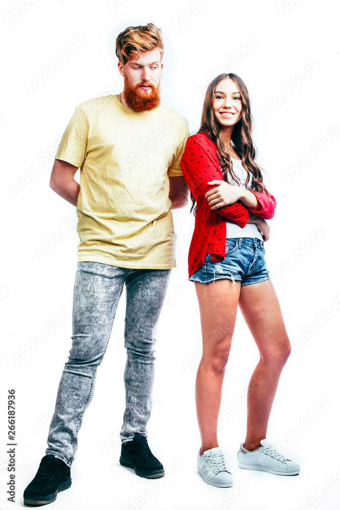 young tender couple, man and woman in love isolated on white, fooling around real modern hipster marriage, lifestyle people concept close up young tender couple, man and woman in love isolated on white, fooling around real modern hipster marriage, lifestyle people concept close up