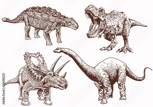 Graphical vintage set of dinosaurs ,vector illustration, anthropology