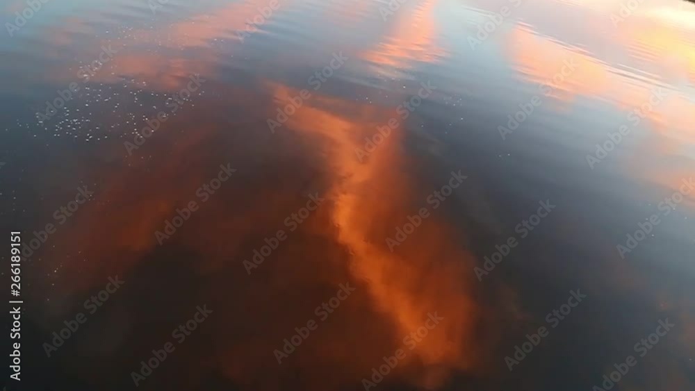 Sunset clouds reflected in the river