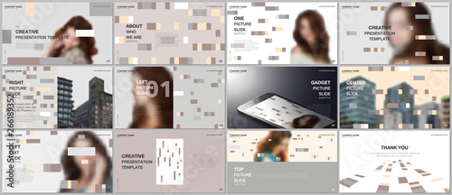Minimal presentations design, portfolio vector templates with colorful elements, rectangles, gradient backgrounds. Multipurpose template for presentation slide, flyer leaflet, brochure cover, report.