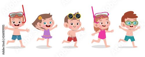 happy kids beach holiday vector illustration isolated