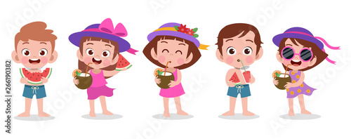 happy kids beach holiday vector illustration isolated