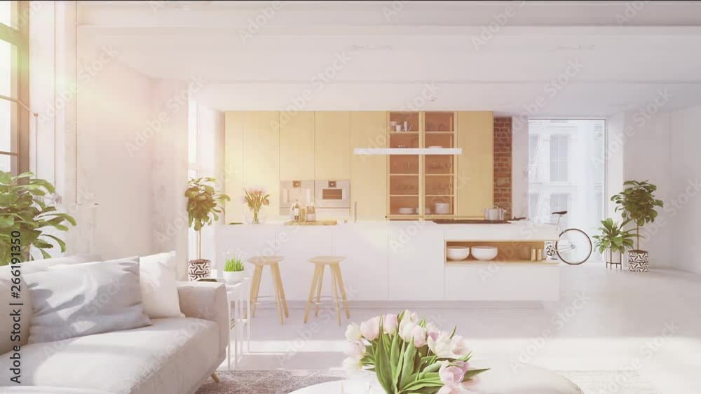 3D-Illustration of a new modern city loft apartment.