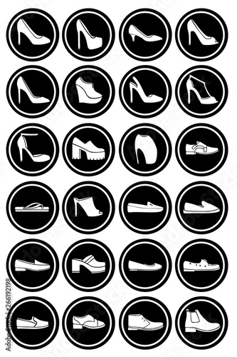 Shoes set. Style of shoes executed as icons for fashion web, printing, label. Vector illustration.