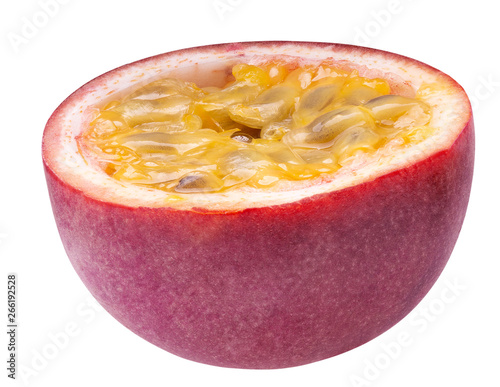 half of passion fruit isolated on a white background