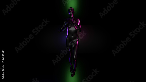 Fototapeta Naklejka Na Ścianę i Meble -  Futuristic concept of female character with neon lights. 3d Illustration