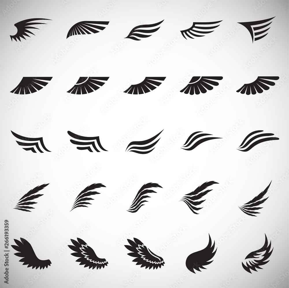 Wings icons set on white background for graphic and web design. Simple vector sign. Internet concept symbol for website button or mobile app. Wings icons set on white background for graphic and web design. Simple vector sign. Internet concept symbol for website button or mobile app.