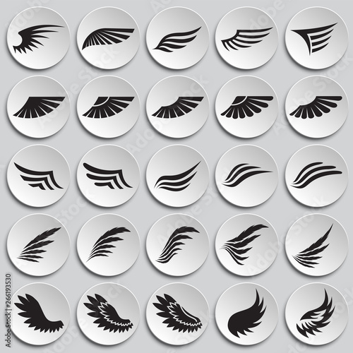 Wings icons set on plates background for graphic and web design. Simple vector sign. Internet concept symbol for website button or mobile app.