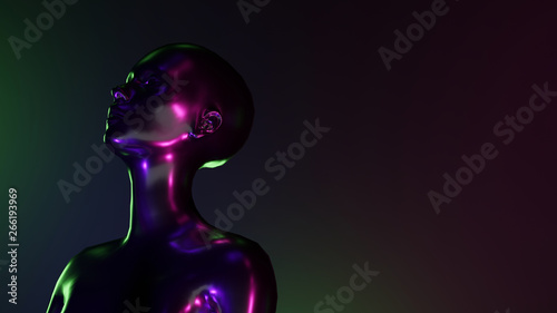 Futuristic concept of female character with neon lights. 3d Illustration