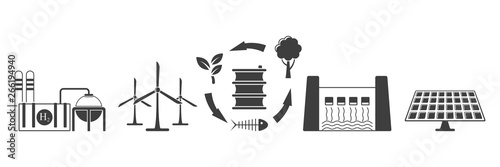 Set of environmentally friendly energy extraction icons. Vector on white background.