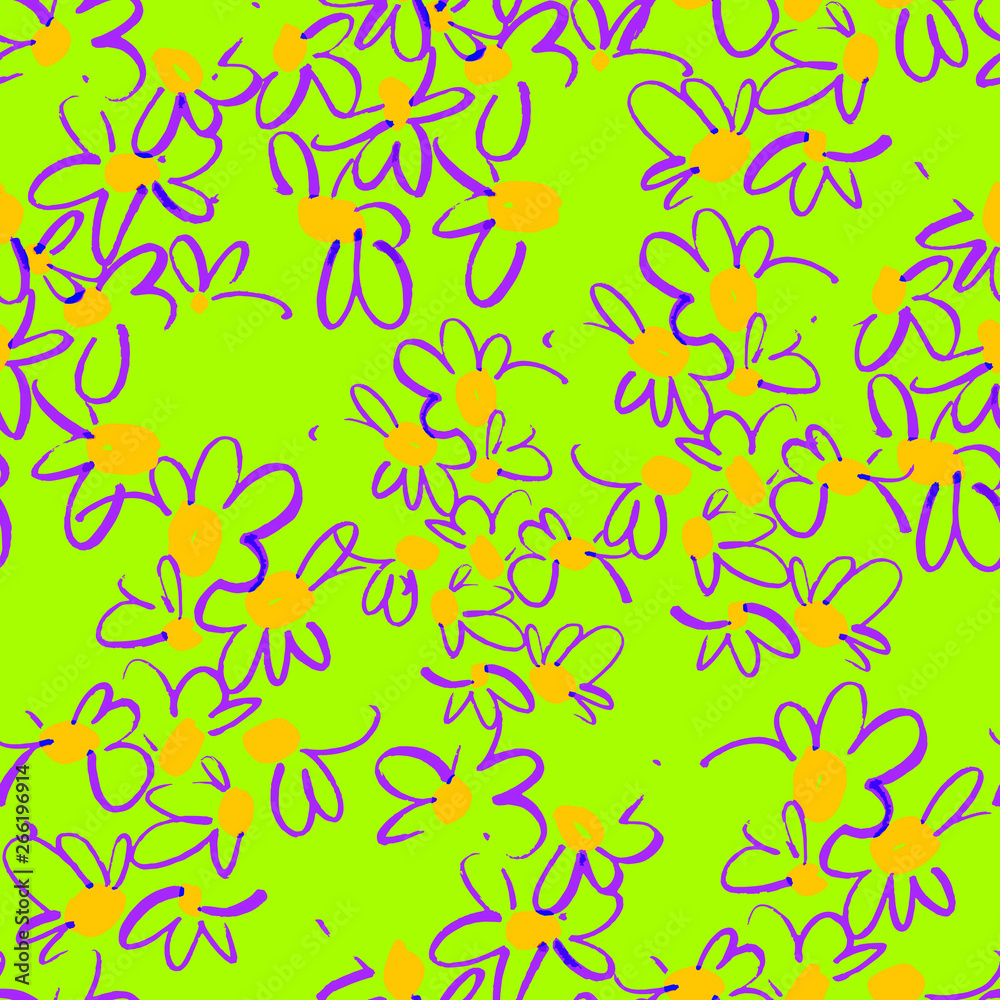 Vector floral seamless pattern with daisies. Bright botanical illustration. Flowers drawn by felt tip pen. Good for bedding, fabric, textile, wallpaper, wrapping, surface. Vector floral seamless pattern with daisies. Bright botanical illustration. Flowers drawn by felt tip pen. Good for bedding, fabric, textile, wallpaper, wrapping, surface.