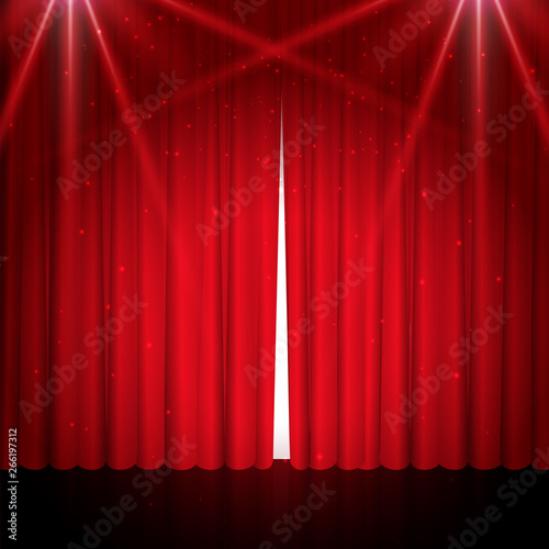 Opened red stage curtain