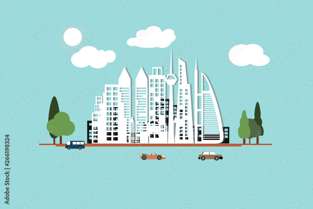 Fototapeta premium Skyscrapers in the big city style icons On Vector illustration On background