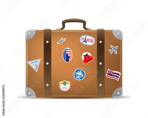 Realistic 3d Detailed Vintage Leather Suitcase. Vector