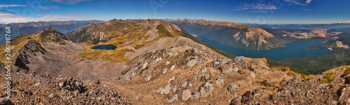 Panoramatic view of Nelson Lakes national park from Parachute Lookout, New Zealand