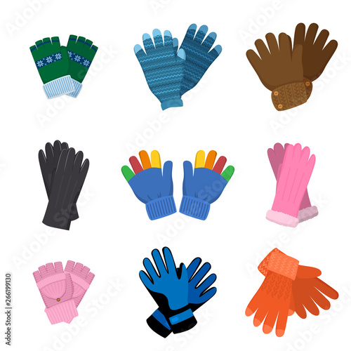 Set of different pairs of colorful gloves for kids or adults