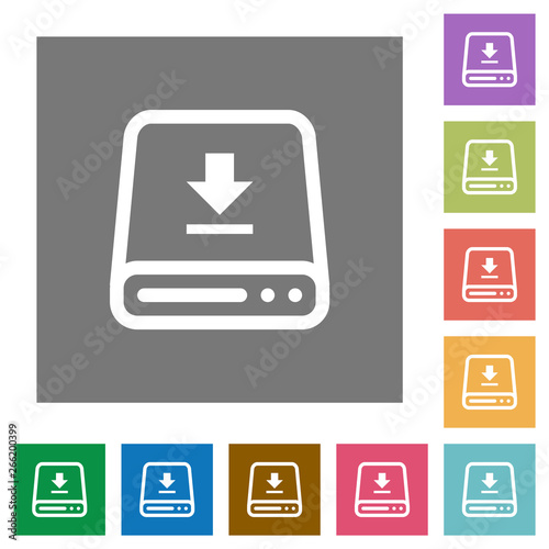 Download to hard drive square flat icons