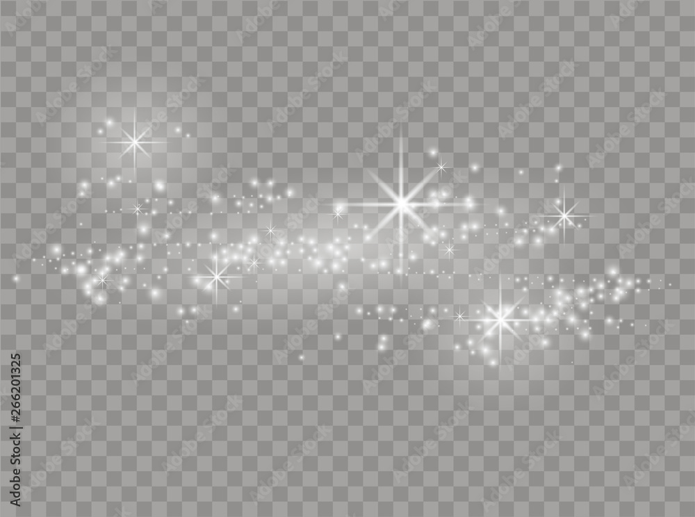 Fototapeta premium White sparks and stars. Shine with light. Vector.Dust white. Sparkles with transparent background. Christmas abstract pattern. Sparkling magic Dust Particles.