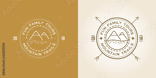 Set of Outdoor logo design template with Mountains with Snow Peaks. Vector.